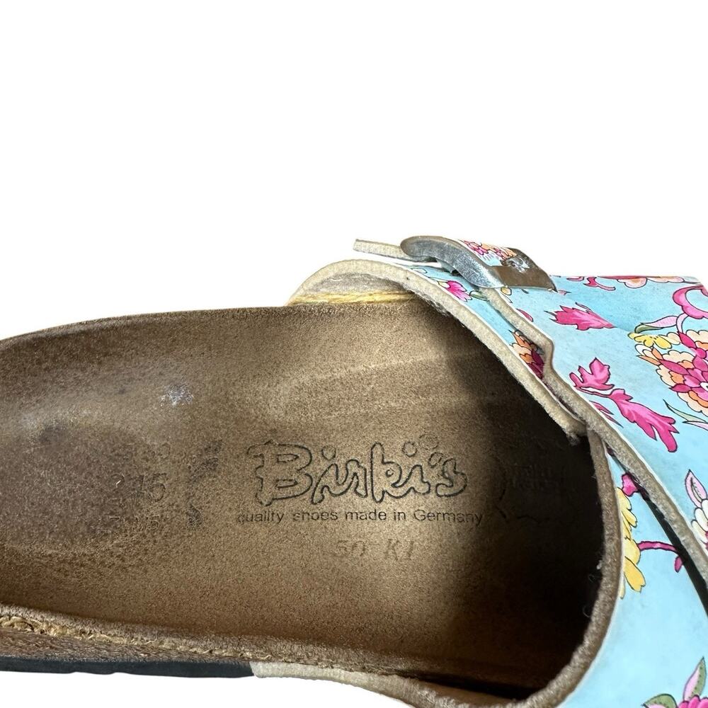 Birkenstock Birkis Cross Strap Blue Pink Floral Slide Slip On Sandals Womens 8 - Picture 8 of 9